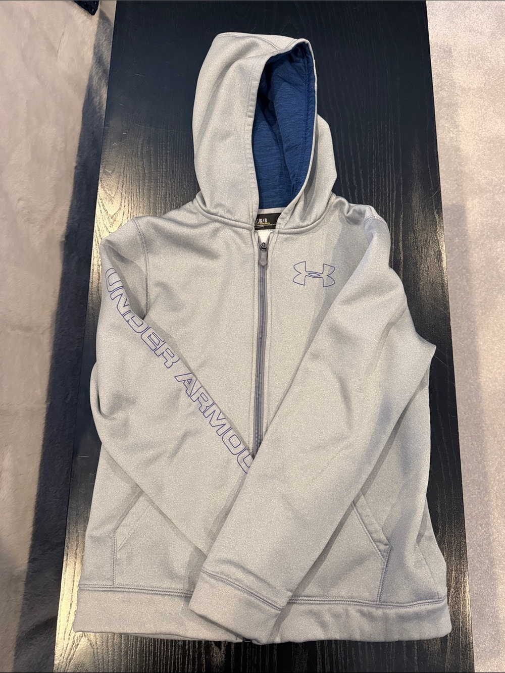 Under Armour Kids' Light Gray Hoodie with Navy Lined Hood